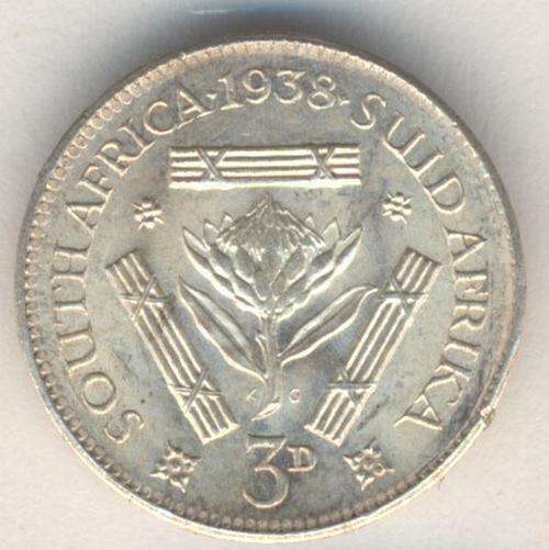 1938 SA UNion 3d tickey AU