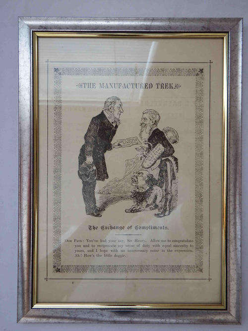 The Manufactured Trek - Kruger and the exchange of Compliments - 1891 Cartoon - in frame