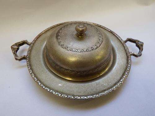 Silver plated butter dish with glass inner