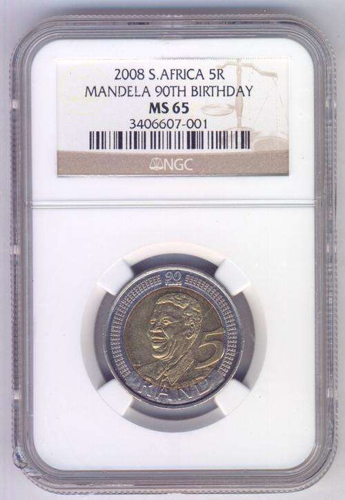 2008 RSA Mandela 90th Birthday R5 graded MS 65 by NGC @ CRAZY R1 START