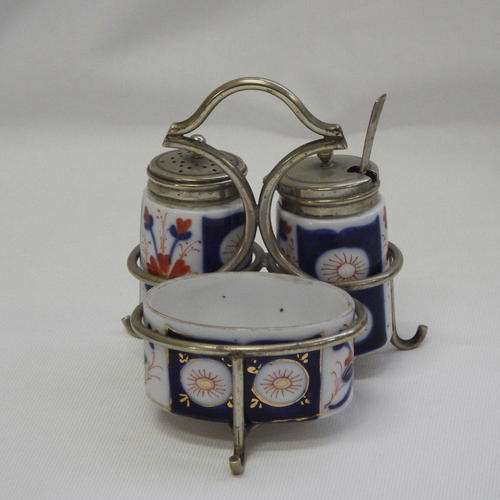 Silver plated porcelain condiment set