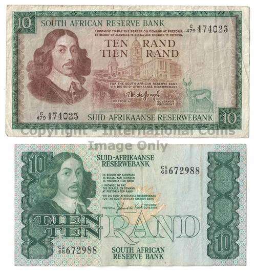 Pair of old SA R10 banknotes