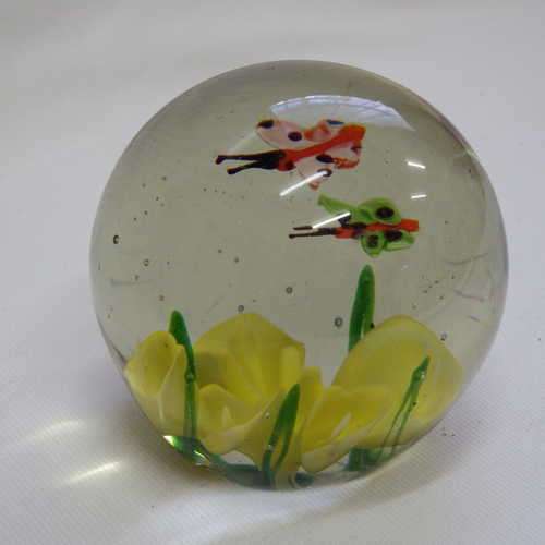 Glass paperweight with butterflies - 2 chips on the bottom