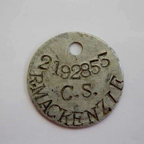 WW2 dog tag - R. Mackenzie C.S. 2192853