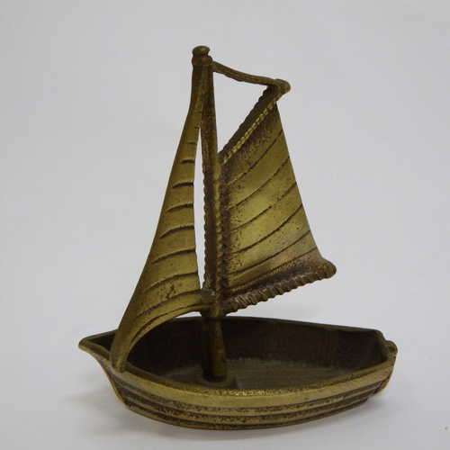 Vintage miniature brass sailing ship ornament