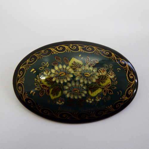 Vintage Russian hand painted brooch signed by artist