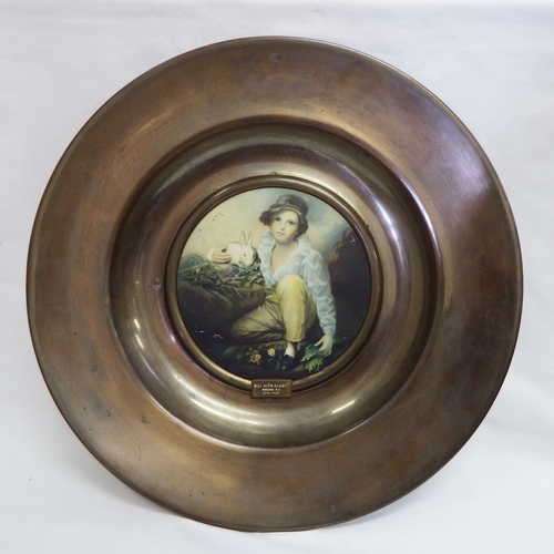 Repro artwork in copper plate - Boy with rabbit by R.A. Raeburn - 42 x 42 cm