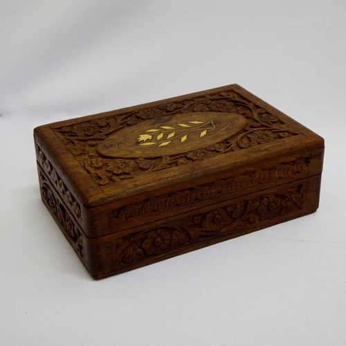 Antique wooden cigar / jewellery box with bone inlay