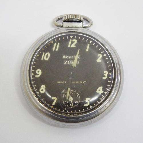 Vintage Westclox Zobo pocket watch with black dial working