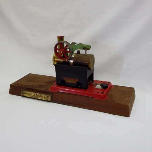 Mamod Live steam engine mounted on wooden plaque