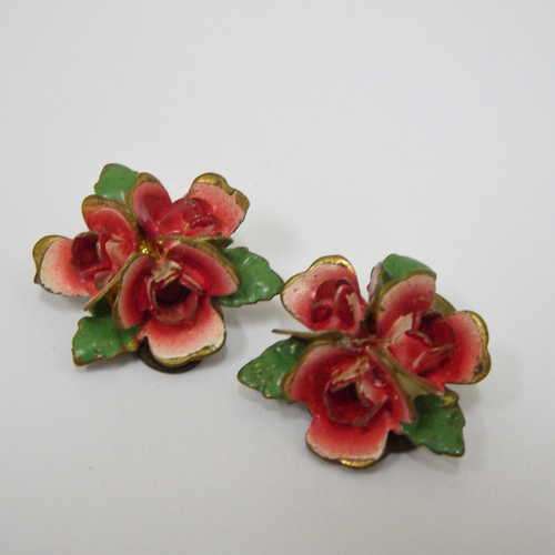 Vintage metal rose clip on earrings