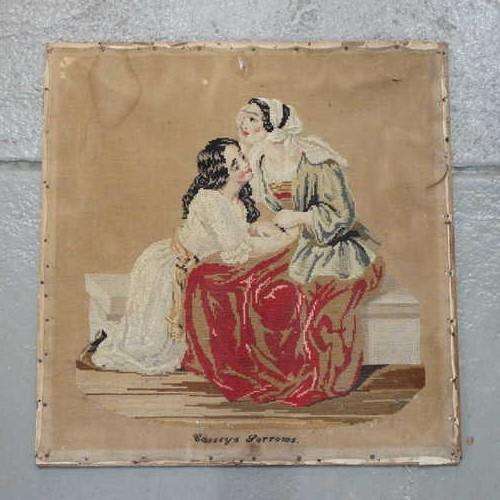 Very old Petit Point tapestry of two woman - Size : 46.5 cm x 48 cm