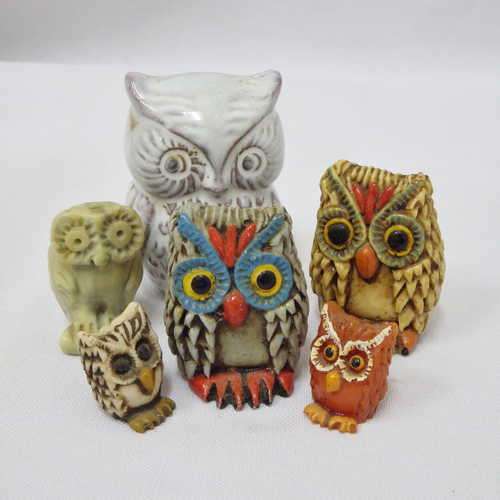 Lot of 6 miniature owl ornaments