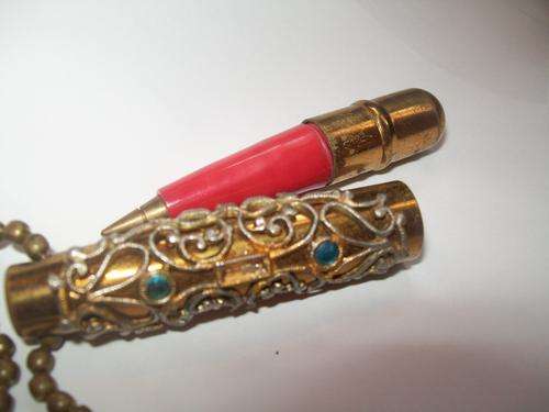 VERY OLD PEN IN YELLOW COPPER SETTING WITH STONES -COLLECTORS ITEM