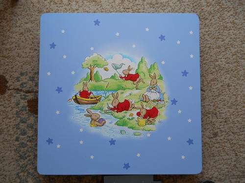 BUNNYKINS TABLE AND 2 CHAIR SET by Royal Doulton in blue .