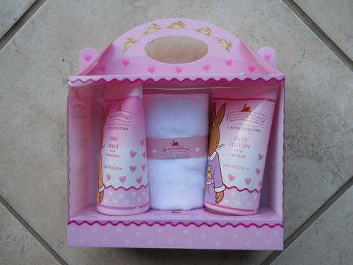 Bunnykins gift set.Face cloth and baby wash and lotion.PINK for girls.