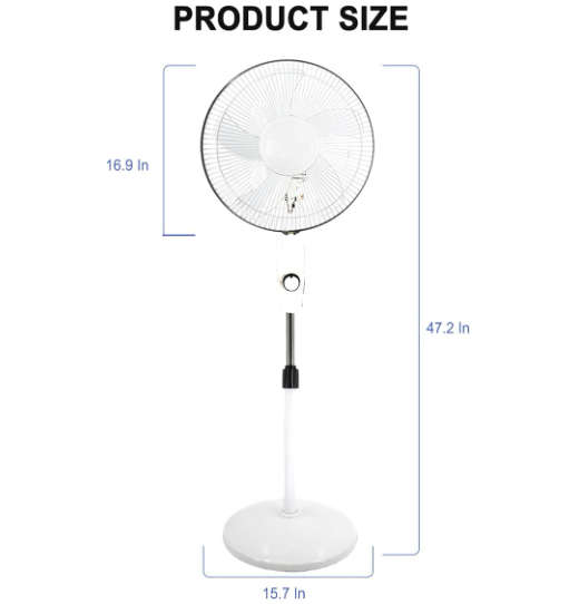 Floor Standing Vibrating Stand Fan 3 Speed, Heavy Duty Base, Rechargeable Stand Fan