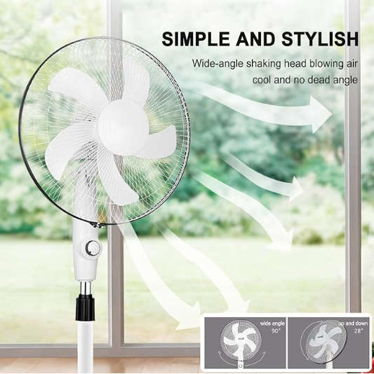 Floor Standing Vibrating Stand Fan 3 Speed, Heavy Duty Base, Rechargeable Stand Fan