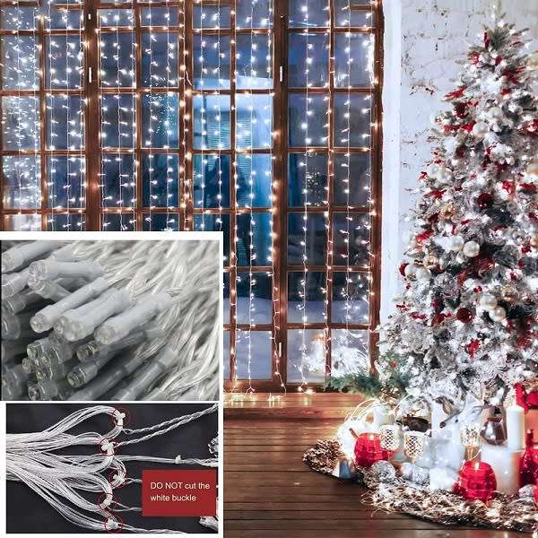 3M Across 50cm & 38cm LED Fairy  Curtain Light with Tail Plug  Extention White