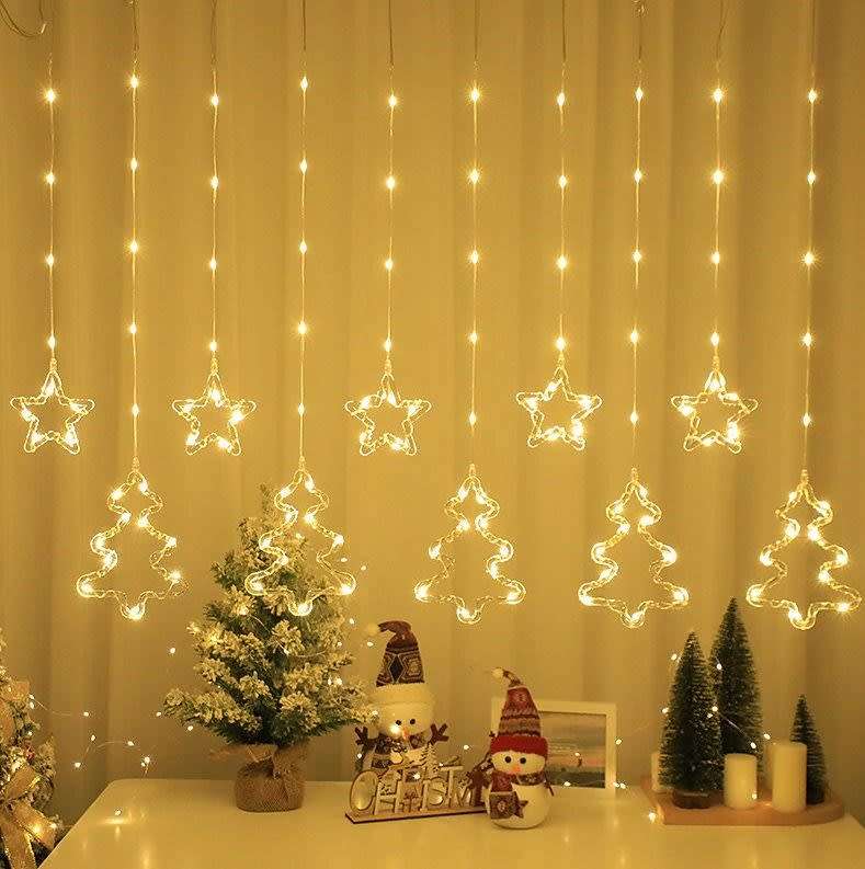 Stars & Xmas Tree Led Fairy Curtain  Light White with Tail Plug Extention
