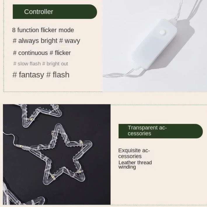 Stars & Xmas Tree Led Fairy Curtain  Light White with Tail Plug Extention