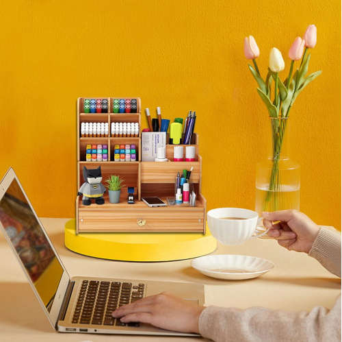 Creative multifunctional wooden DIY oblique pen holder stationery storage cabinet