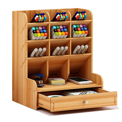 Wooden Desktop Storage Rack Easy to Assemble Multipurpose DIY Storage Rack with Drawers Home, Office