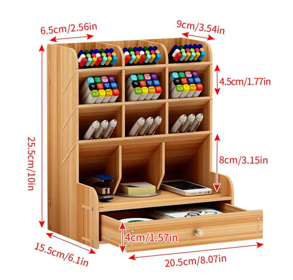 Wooden Desktop Storage Rack Easy to Assemble Multipurpose DIY Storage Rack with Drawers Home, Office