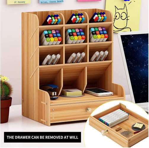 Wooden Desktop Storage Rack Easy to Assemble Multipurpose DIY Storage Rack with Drawers Home, Office