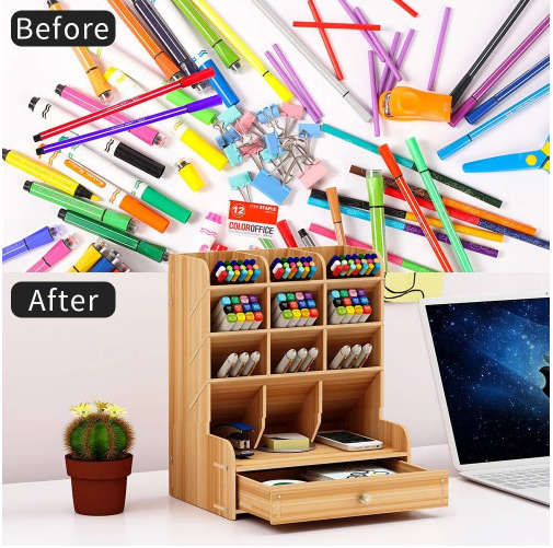 Wooden Desktop Storage Rack Easy to Assemble Multipurpose DIY Storage Rack with Drawers Home, Office