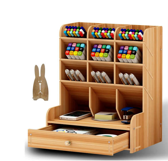 Wooden Desktop Storage Rack Easy to Assemble Multipurpose DIY Storage Rack with Drawers Home, Office