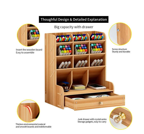Wooden Desktop Storage Rack Easy to Assemble Multipurpose DIY Storage Rack with Drawers Home, Office