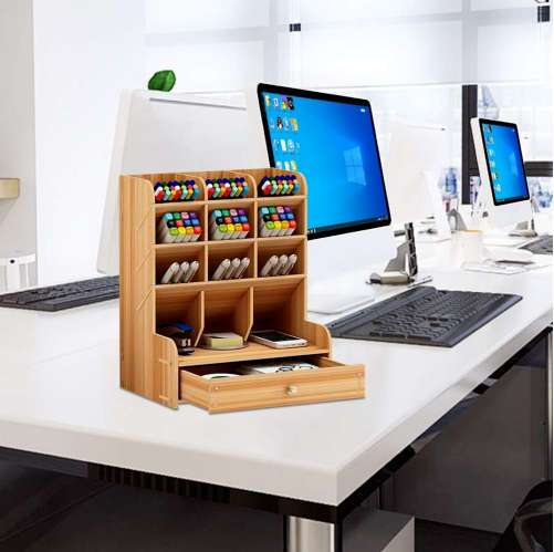 Wooden Desktop Storage Rack Easy to Assemble Multipurpose DIY Storage Rack with Drawers Home, Office