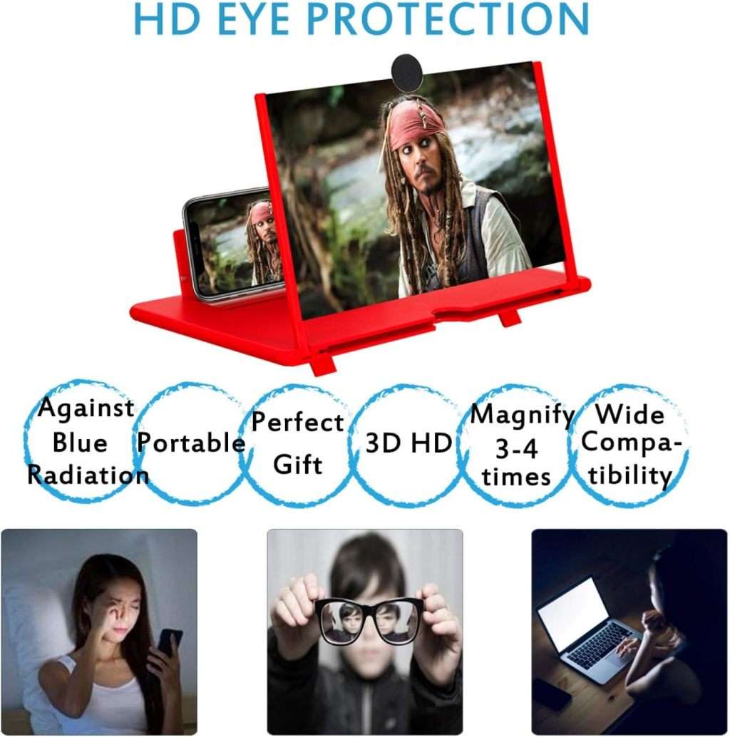 Screen Magnifier - 12 Inch 3D HD Mobile Phone Foldable Magnifying Projector Screen Accessory