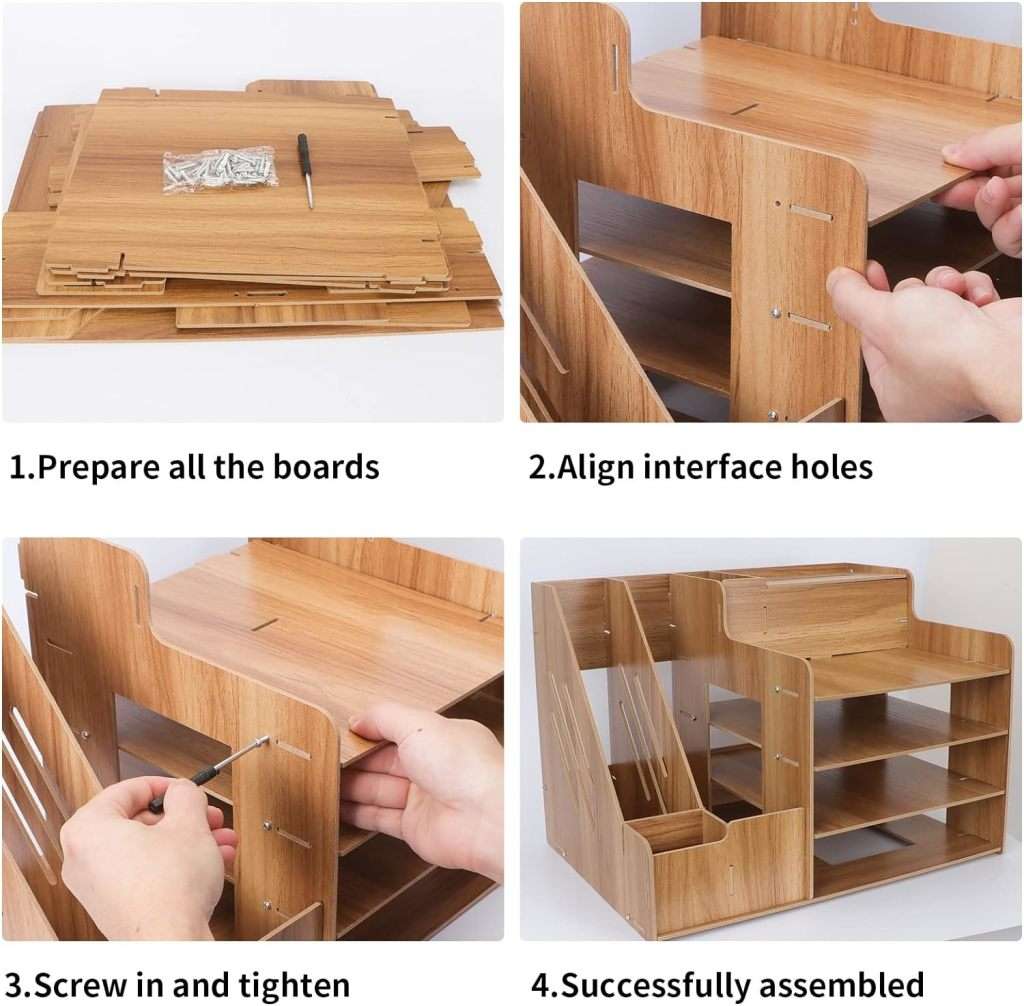 Desk Organizer Wood Desk Organizer with 3 Trays - Assembly Required - Large Desk File Organizer