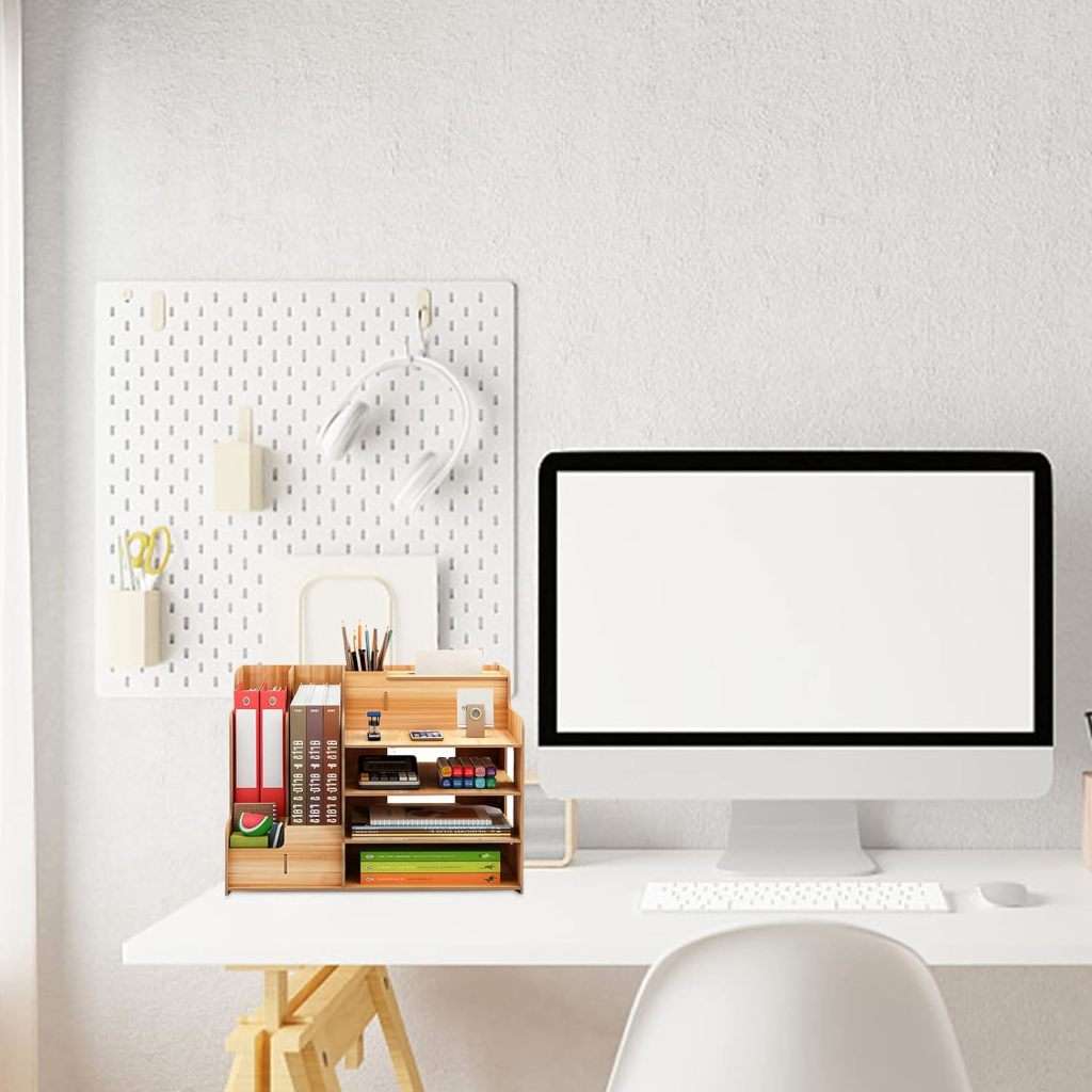 Desk Organizer Wood Desk Organizer with 3 Trays - Assembly Required - Large Desk File Organizer