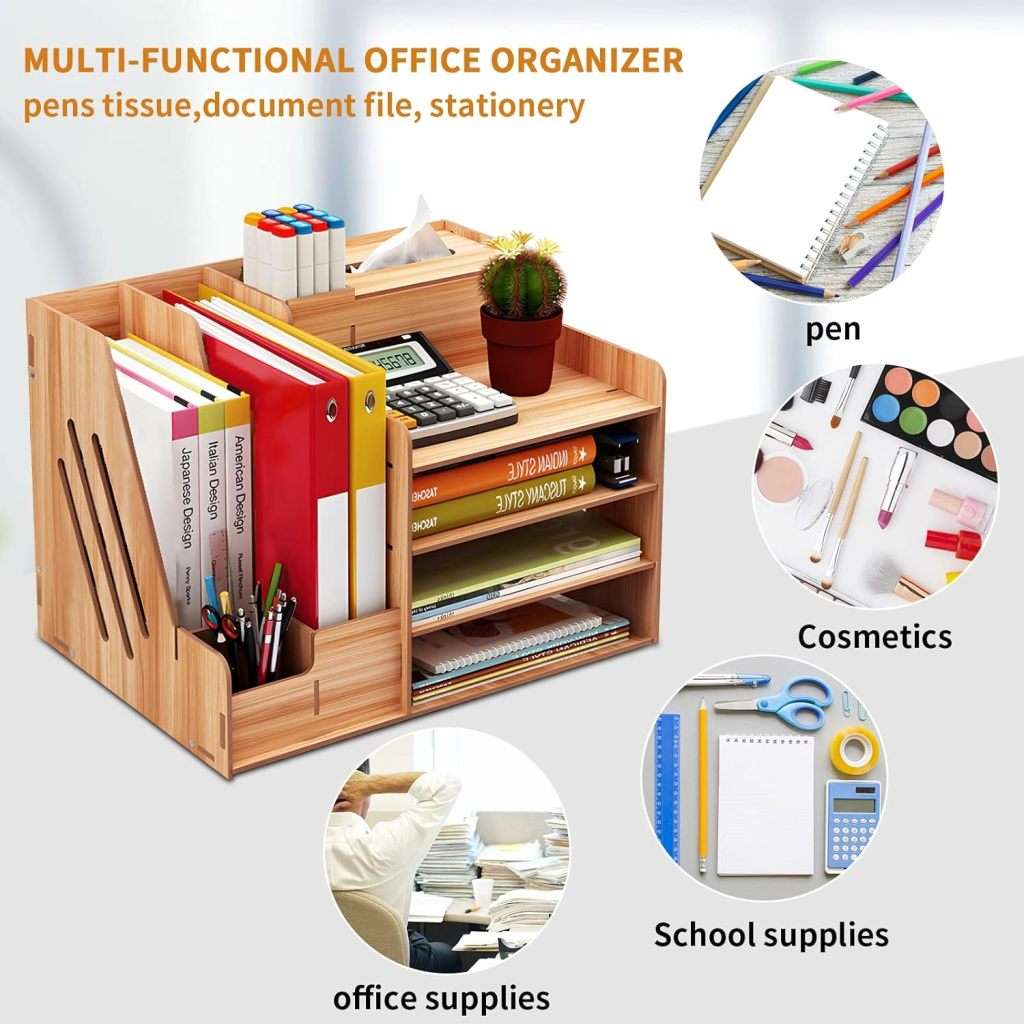 Desk Organizer Wood Desk Organizer with 3 Trays - Assembly Required - Large Desk File Organizer