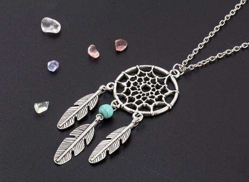Vintage Dream Catcher Leaves Pendant Necklace