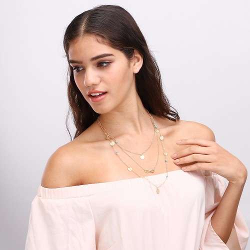 Multi Layer Gold Color Tassel Infinity Necklace