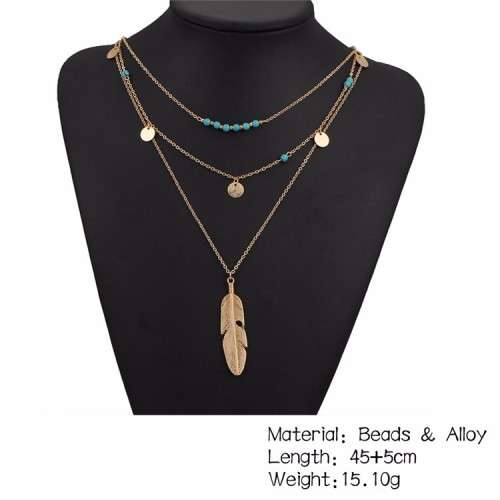 Multi Layer Feather Gold Color Tassel Infinity Necklace