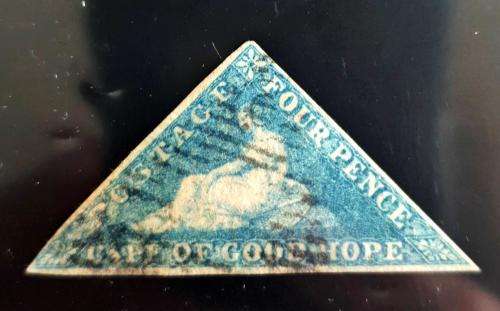 Cape of Good Hope Triangle , 1853 4d on blued paper 3 margins , SACC 4a , cat R2700