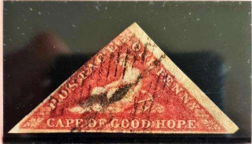 Cape of Good Hope  Triangle , 1d deep rose red on white paper , SACC 5b used 2 margins touching