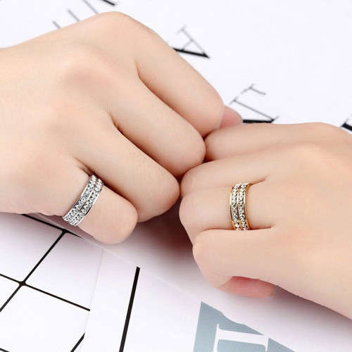 Double Row Crystal Shiny Stainless Steel Rings Lasting Jewelry