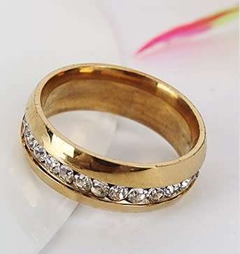 Double Row Crystal Shiny Stainless Steel Rings Lasting Jewelry