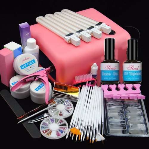 UV GEL NAIL KIT SET + 36 WATT UV LAMP + 12 COLORS GEL SET
