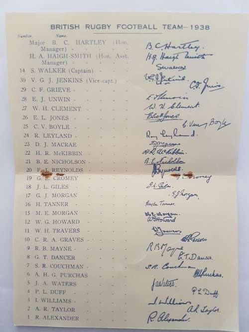 1938 BRITISH LIONS RUGBY TOUR OF SOUTH AFRICA SOUVENIR BOOKLET