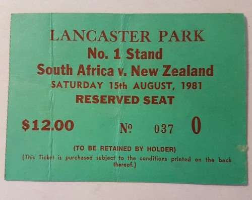 1981 SOUTH AFRICA V NEW ZEALAND - 1ST TEST RUGBY TICKET