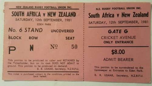 1981 SOUTH AFRICA V NEW ZEALAND - 3RDTEST RUGBY TICKET