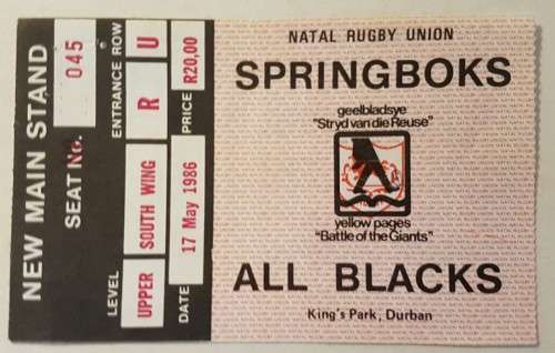 1986 NEW ZEALAND CAVALIERS V SOUTH AFRICA 2ND TEST TICKET