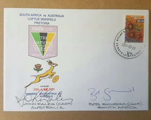2001 SOUTH AFRICA V AUSTRALIA FDC - SIGNED BOB SKINSTAD AND JOHN EALES